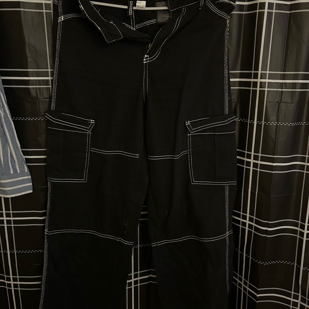 Black Cargo Pants with White Stitching